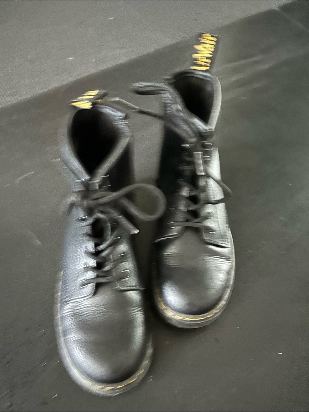 Dr. Martens Kids Black Leather Lace-Up Boots with Yellow Stitching